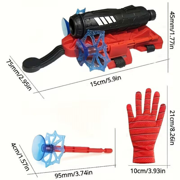 2-Pack Spider Web Launcher Gloves - Red and Blue Hero Toy, 5-Meter Shooting Distance, Absorbable Bullets