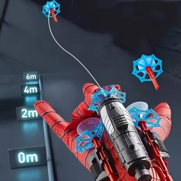 2-Pack Spider Web Launcher Gloves - Red and Blue Hero Toy, 5-Meter Shooting Distance, Absorbable Bullets