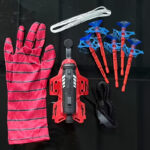2-Pack Spider Web Launcher Gloves - Red and Blue Hero Toy, 5-Meter Shooting Distance, Absorbable Bullets
